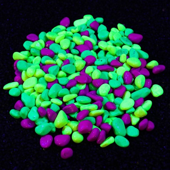 Галька декоративная, флуоресцентная микс: лимонный, зеленый, пурпурный, 800 г, фр.8-12 мм