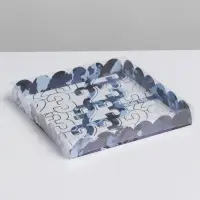 Коробка для печенья, кондитерская упаковка с пластиковой крышкой, &laquo;23 февраля&raquo;, 21 х21 х 3 см