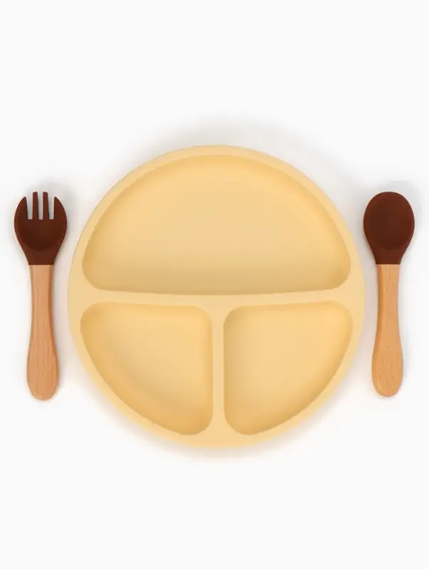 Тарелка детская секционная с ложкой и вилкой, 3 секции, молочный, Mum&Baby