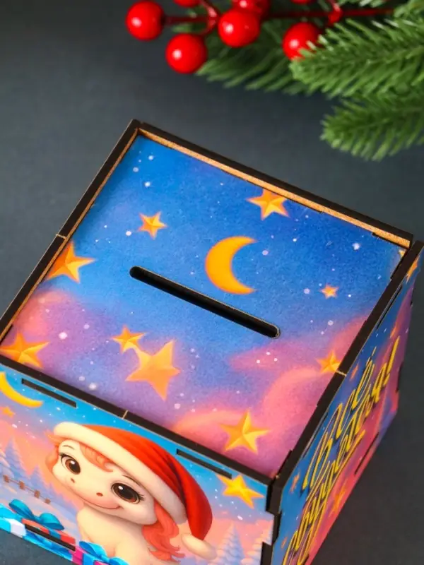 Новогодняя копилка куб "Лошадка. Все сбудется" 10х10х10 см (набор 7 деталей)