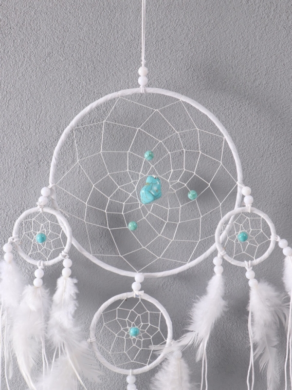 Ловец снов "Оберег с камнем Бирюза" белый 35х66 см