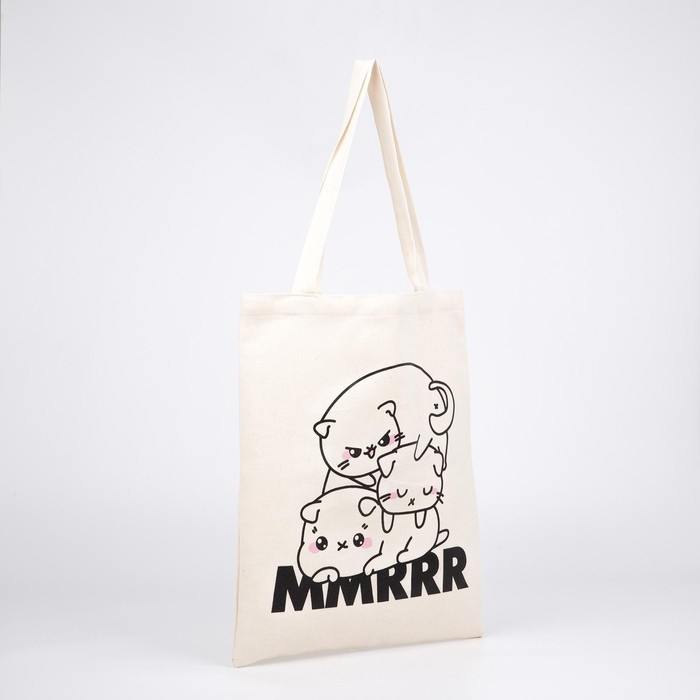 Шопер детский для девочки Милый котик без молнии, без подкладки, цвет бежевый