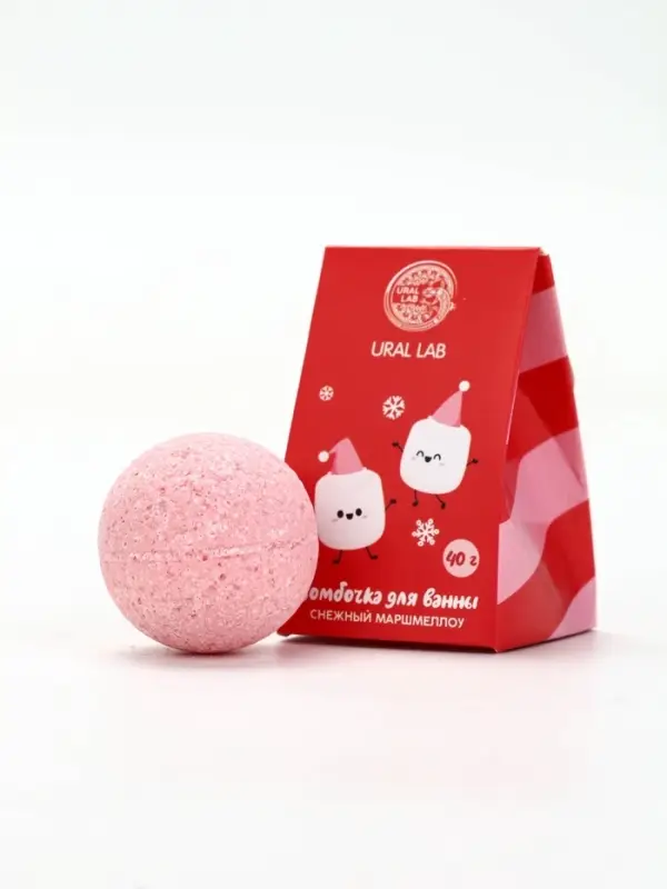 URAL LAB Розовый НГ Бомбочка для ванны "Снежный маршмеллоу", 40 гр