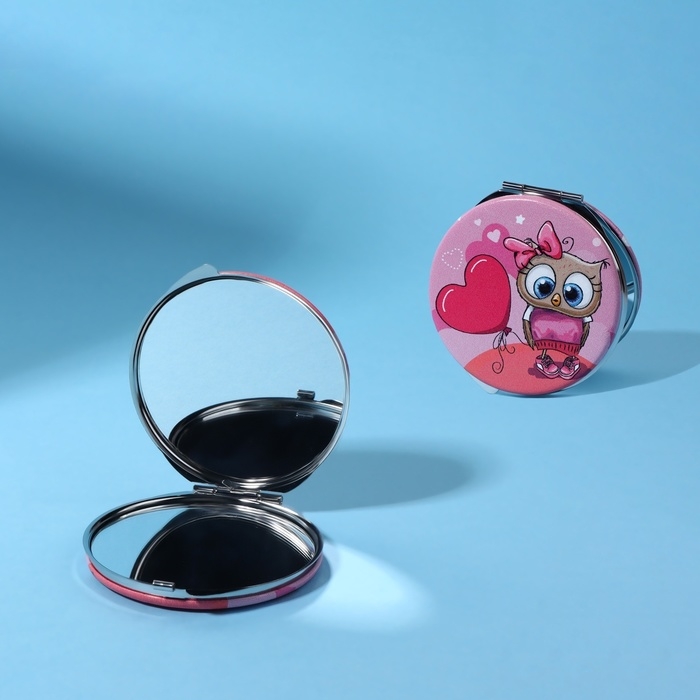 Зеркало складное &laquo;Совята&raquo;, d = 6 см, искусственная кожа, цвет розовый