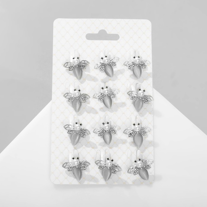 Брошь &laquo;Пчела&raquo; с ажурными крыльями, цвет белый в серебре (неделимая фасовка 12 шт., цена за шт.)