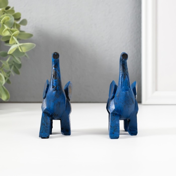 Сувенир полистоун "Синий слон" набор 2 шт 3х8х8,5 см