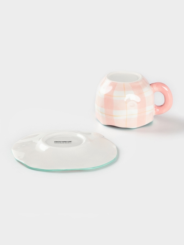 Чайная пара Доляна &laquo;Розовая клетка&raquo;, чашка 220 мл, блюдце d=16 см, ручная роспись, керамика, белая