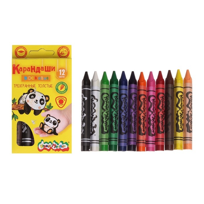 Мелки восковые 12 цветов, Мелки восковые 12 цветов, "Каляка-Маляка", трёхгранные