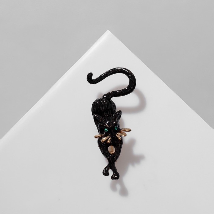 Брошь &laquo;Кошка&raquo; грация, цвет чёрный в золоте