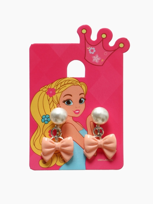 Серьги-клипсы детские "Выбражулька" бант нежность с жемчужиной, цвет розово-белый