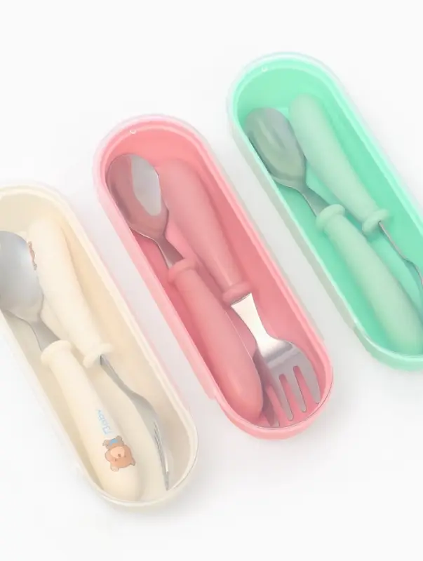 Набор детских столовых приборов в футляре: вилка, ложка Крошка Я розовый