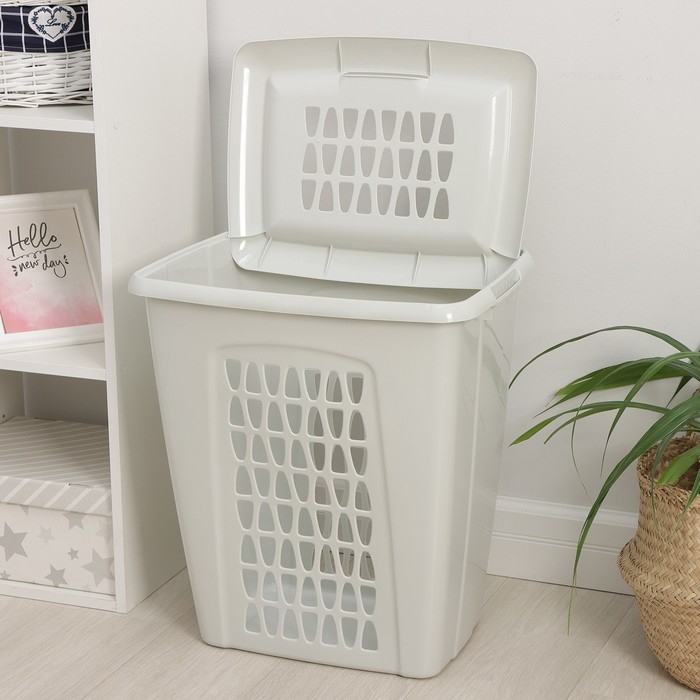 Корзина бельевая с крышкой &laquo;Молетта&raquo;, 60 л, 47,9&times;36,9&times;55 см, цвет светло-серый