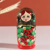 Матрёшка дерево &laquo;Хохлома&raquo;, чёрная голова, 5-кукольная, 11-12 см