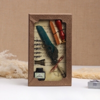 Набор подарочный 5в1 "Стимпанк": перьевая ручка бирюза, чернила, наконечники, печать, воск