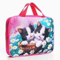 Папка для труда А4 на молнии текстиль 70мм 350 х 270 дев &laquo;1 сентября: Котики в корзинке&raquo;