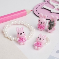 Набор детский «Выбражулька» 3 предмета: клипсы, браслет, кольцо, зайка, цвет МИКС Набор детский «Выбражулька» 3 предмета: клипсы, браслет, кольцо, зайка, цвет МИКС