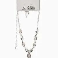 Набор 2 пред-а: серьги, колье "Вечерний шик" лепестки, цвет бело-тёмно-синий в серебре