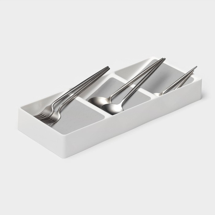 Лоток для столовых приборов Griten, с силиконовой вставкой, 3 секции, 39&times;15&times;5 см, цвет белый