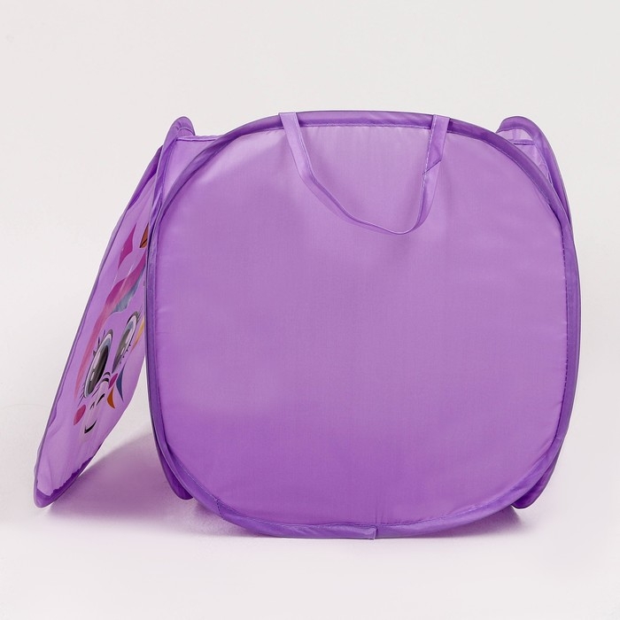 Корзина для хранения игрушкек с крышкой &laquo;Единорожик&raquo;, 42 х 42 х 42 см, фиолетовая