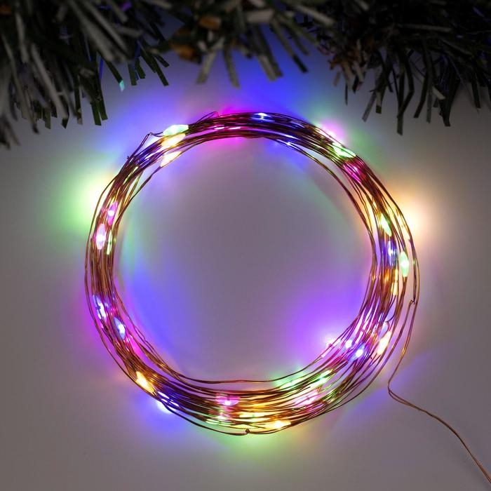 Гирлянда &laquo;Нить&raquo; 5 м роса, IP20, медная нить, 50 LED, свечение мульти, USB