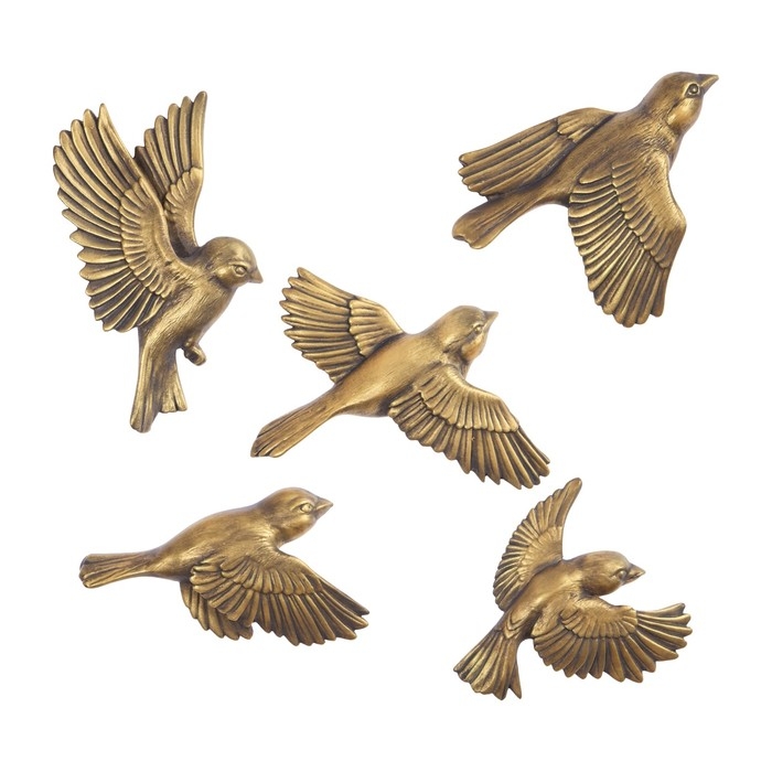 Декорация настенная, гипсовое панно "Птицы" 5 шт, бронза