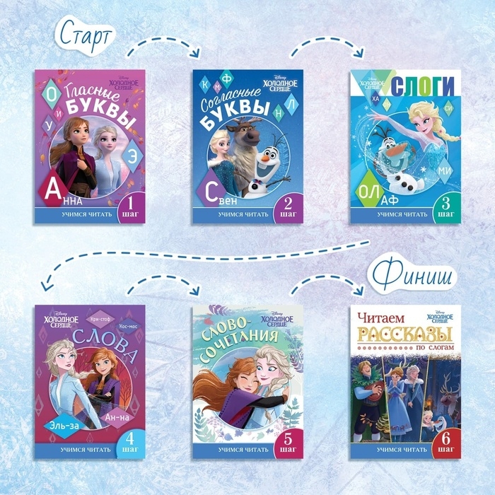 Набор обучающих книг &laquo;Учимся читать с Эльзой и Анной&raquo;, 6 шт. по 24 стр., А5, Холодное сердце