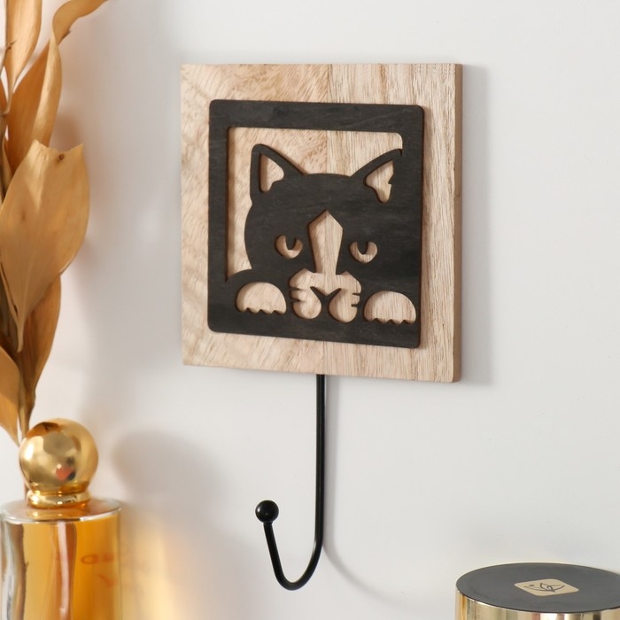 Крючки декоративные дерево Крючки декоративные дерево "Любопытный котик" 19,5х11х4,3 см