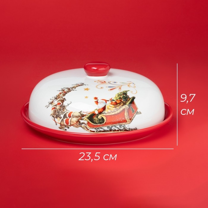 Блинница новогодняя Доляна &laquo;Сани Деда Мороза&raquo;, d=23 см, керамика, цвет белый