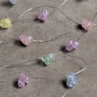 Гирлянда &laquo;Нить&raquo; 2м роса с насадками &laquo;Сердечки&raquo;, IP20, 2 м, нить серебристая, 20 LED, 4.6 В, батарейки AG13x3 (в комплекте), 3 режима, свечение тёплое белое