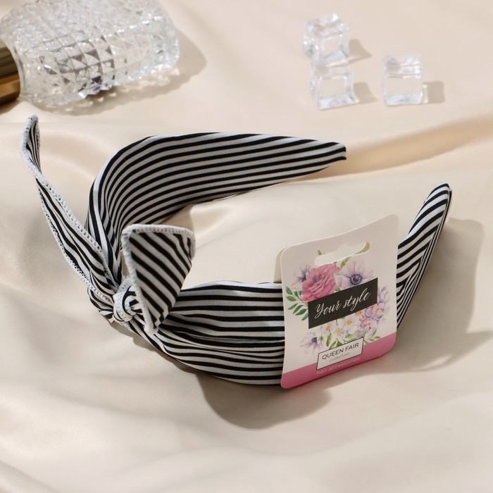 Ободок для волос "Эмилия" полоски, 5 см, чёрный