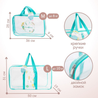 Сумка в роддом с косметичкой &laquo;Перья&raquo;, набор 2 шт., 50х31/36х25, цвет прозрачный/бирюза, Mum&Baby