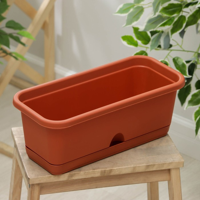 Ящик балконный с поддоном, 40 см, цвет терракотовый Ящик балконный с поддоном, 40 см, цвет терракотовый