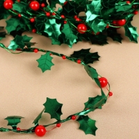 Листья на металлической проволоке, с бусинами, 21 &times; 18 мм, 5 м, цвет зелёный/красный