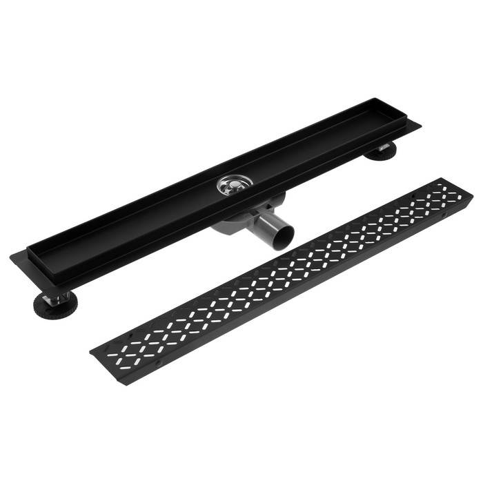 Трап ZEIN engr, c флaнцeм свободного вращ 360&deg;, 7*60 см, d=40/50 мм, нерж сталь, черный