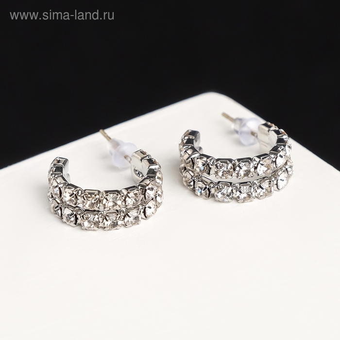 Серьги со стразами &laquo;Античность&raquo; двойная, цвет белый в серебре