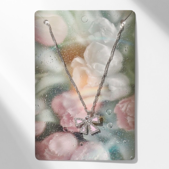 Кулон &laquo;Бант&raquo; романтика, цвет бело-розовый в серебре, 40 см