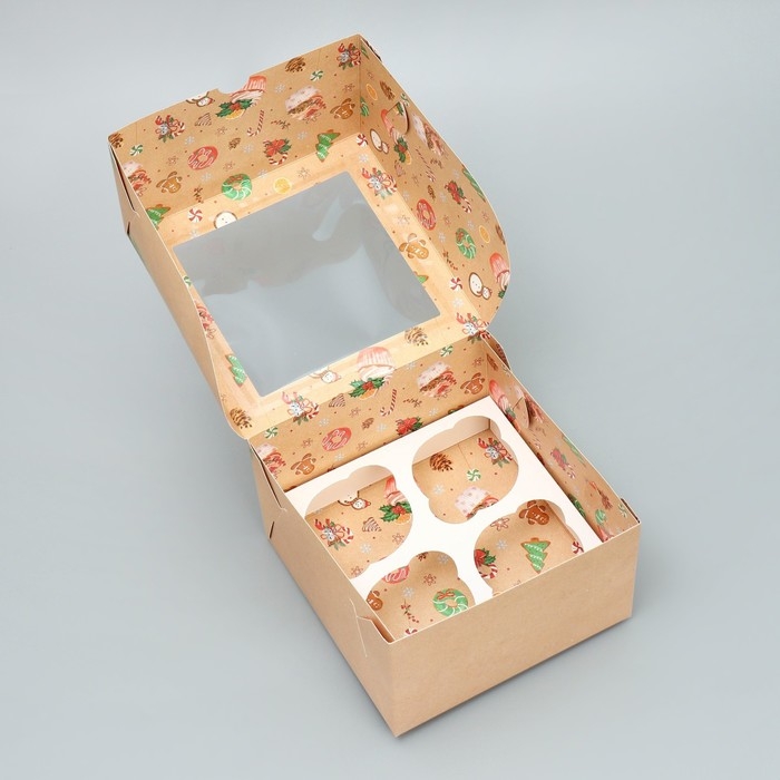 Коробка для капкейков складная с двусторонним нанесением &laquo;С Новым годом!&raquo;, 16 х 16 х 10 см, Новый год