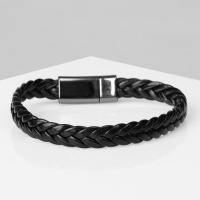 Браслет унисекс &laquo;Косичка&raquo; гладкая, цвет чёрный с серым металлом, 22 см