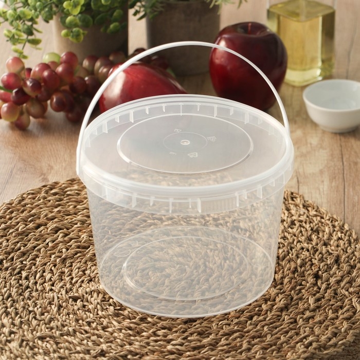 Ведро пластиковое одноразовое с крышкой «Для солений», 2 л, d=17,3 см, прозрачное, 100 шт/уп Ведро пластиковое одноразовое с крышкой «Для солений», 2 л, d=17,3 см, прозрачное, 100 шт/уп