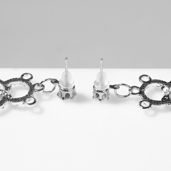 Серьги со стразами &laquo;Мишки&raquo; контур, цвет сиренево-белый в серебре