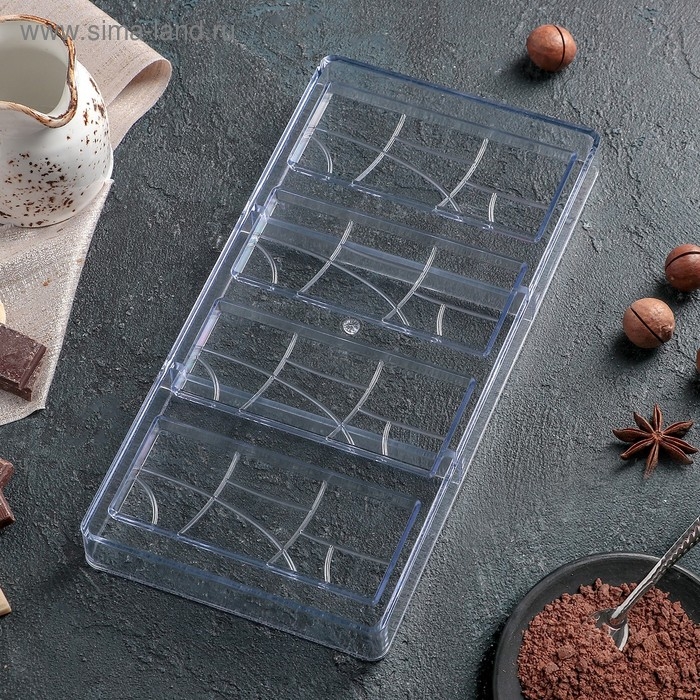 Форма для шоколада KONFINETTA &laquo;Плитка&raquo;, 28&times;14 см, 4 ячейки 11,7&times;4,8&times;0,7 см, цвет прозрачный