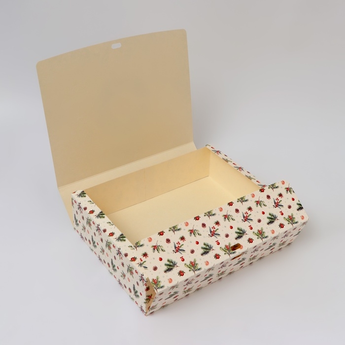 Новый год. Коробка подарочная новогодняя складная, упаковка, &laquo;Еловые веточки&raquo;, 31 &times; 24,5 &times; 8 см .