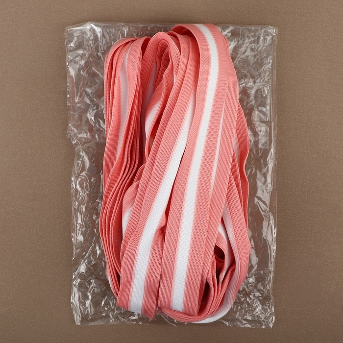 Тесьма трикотажная лампас 30 мм, 9,1 &plusmn; 0,5 м, цвет розовый/белый