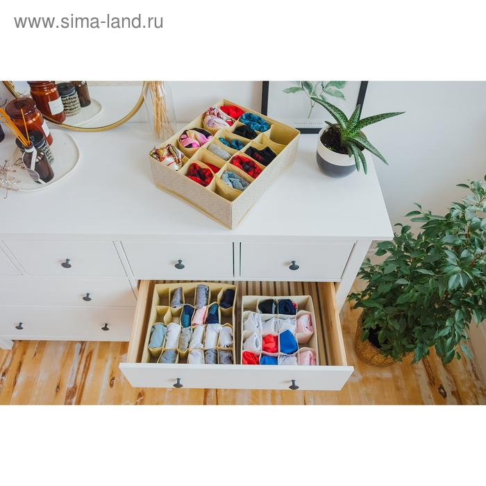 Органайзер для хранения белья Доляна &laquo;Европа&raquo;, 18 ячеек, 35&times;30&times;12 см, цвет бежевый