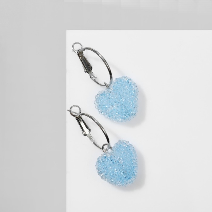 Серьги пластик &laquo;Сахар&raquo; сердце, цвет голубой в серебре