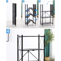 Стеллаж складной на колесах, 3 полки, 71&times;34&times;88 см, цвет чёрный матовый