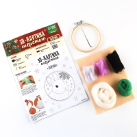 Валяние из шерсти на новый год. Живопись шерстью на пяльцах &laquo;Кролик под снегом&raquo;, 10х10 см