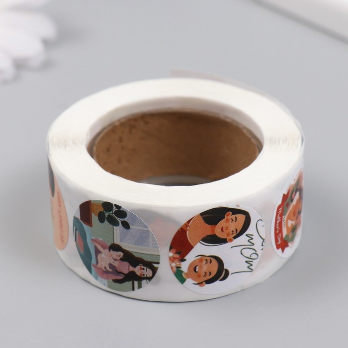 Наклейка бумага "День матери" d=2,5 см 500 шт в рулоне