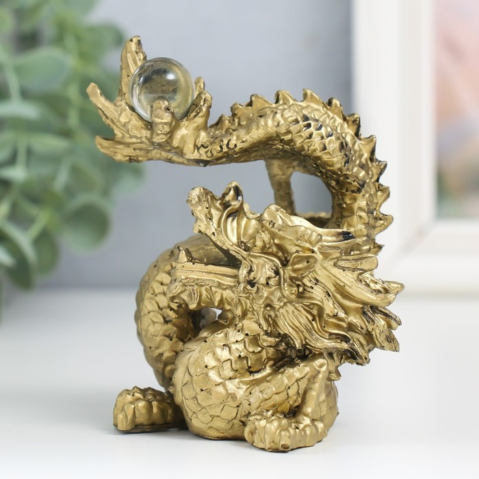 Нэцкэ фигурка &laquo;Дракон с шаром&raquo;, полистоун, под бронзу, 10.5&times;7.5&times;6.5 см