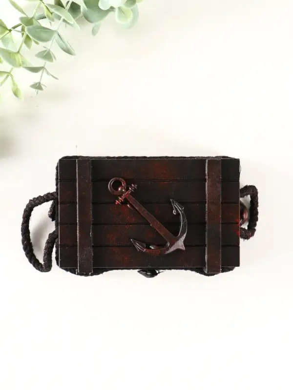 Шкатулка дерево "Морской сундук с якорем" красно-коричневая 12,8х8х5,5 см